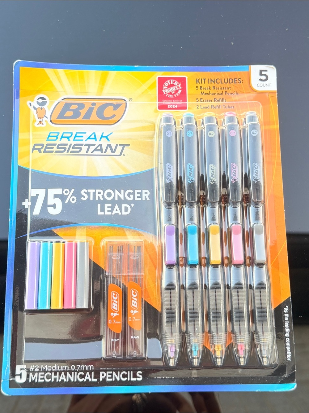 BIC Break Resistant Mechanical Pencils - Multicolor Clips (5-Pack)- NIB